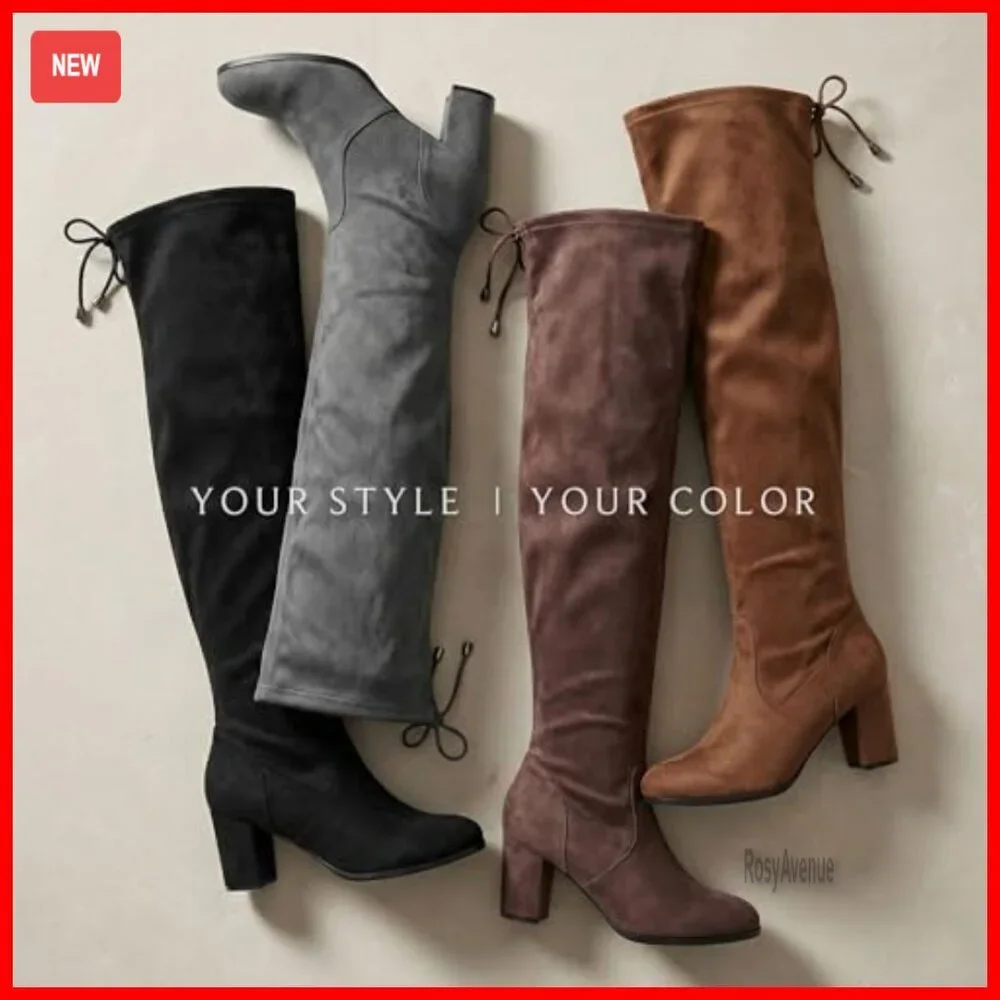 Women's Over-the-Knee Boots with Chunky Heel, Vegan Suede, True to Size